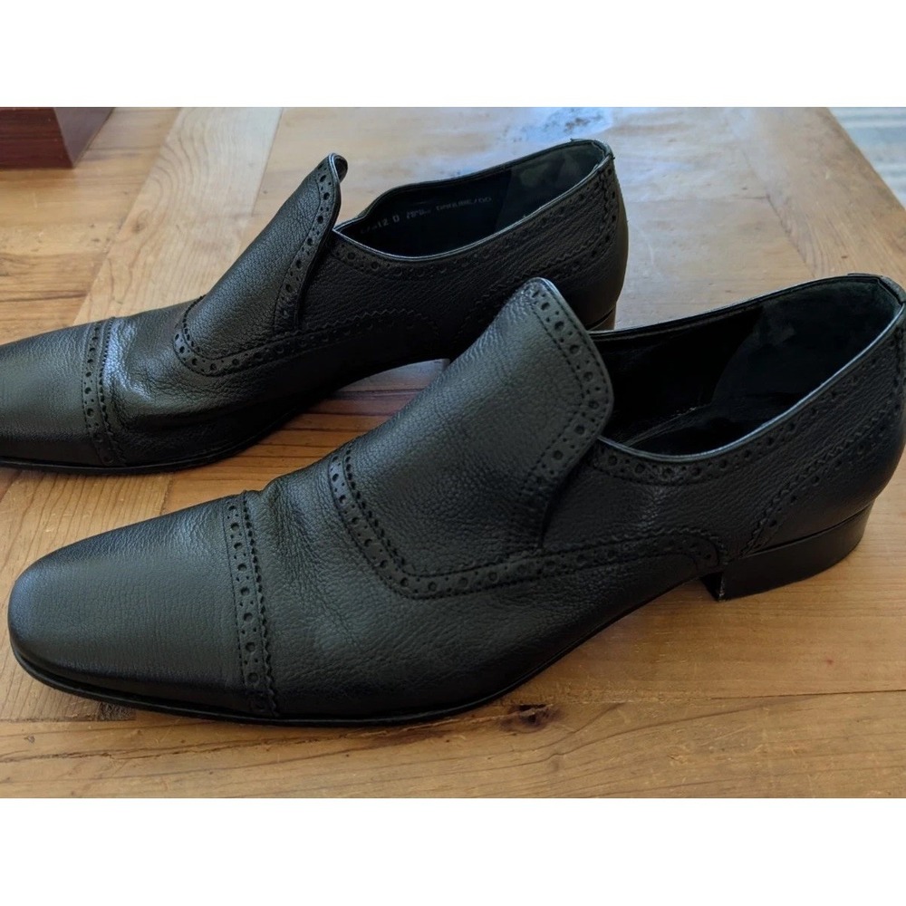Bally Danube slipon Black cap toe 12 US men leather Swiss made 11 E Euro EUC